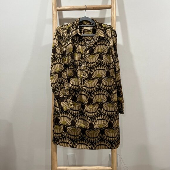 MICHAEL KORS Shift Dress Long Sleeves Button Front Collared Sz L - Picture 2 of 5